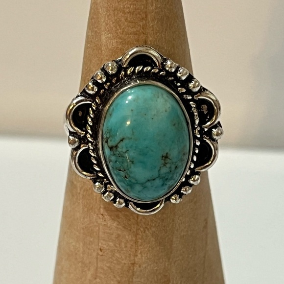 Hand Crafted Jewelry - GEMSTONE RING SILVER OVERLAY TURQUOISE SIZE 6.25